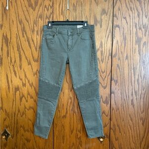Pistola Moto Skinny Jeans Olive Green Ribbed Knee Stretch High Rise Size 29